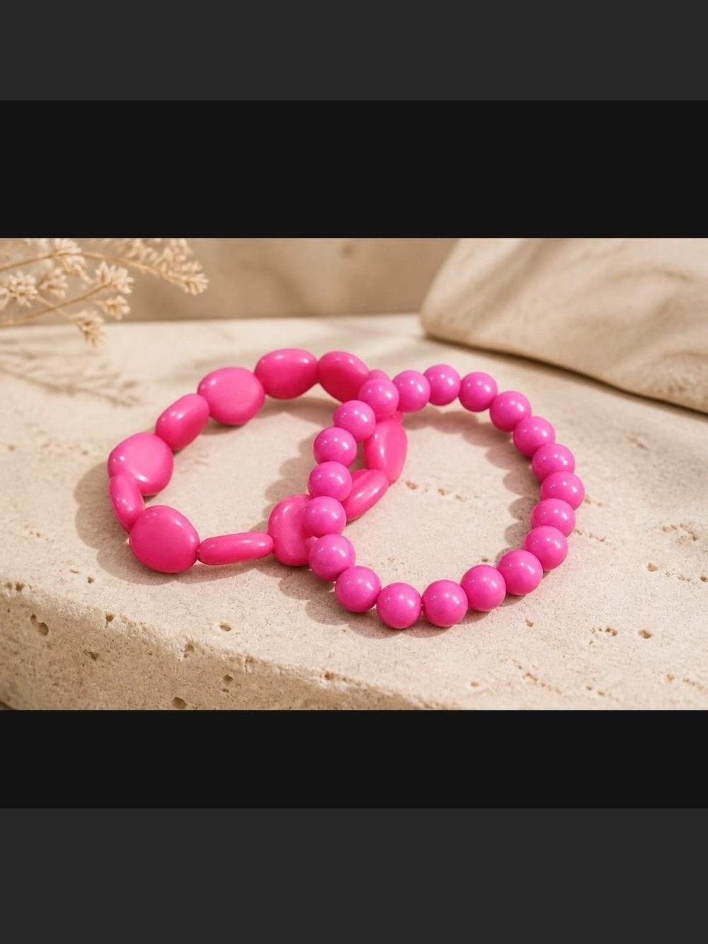Pink Beaded Stretch Bracelet Set - Women Jewelry Earrings